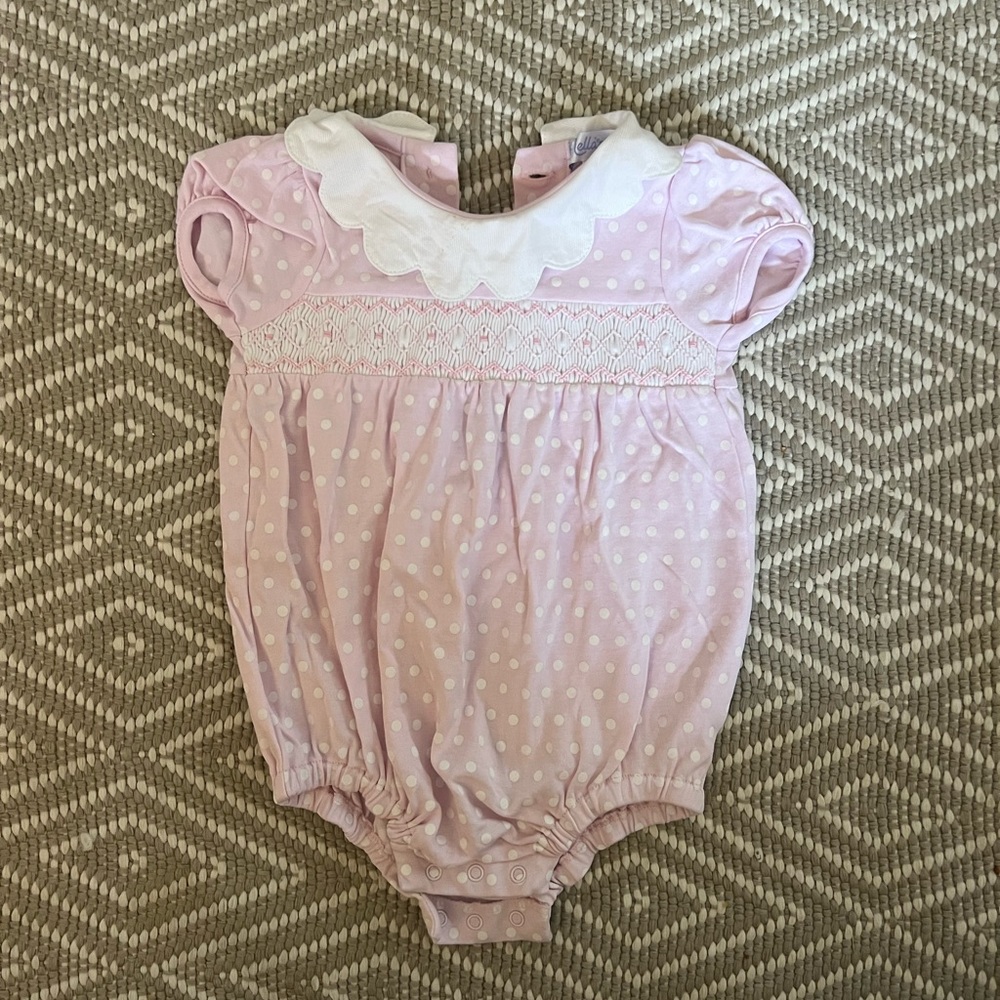 Nella Pima -  Pink Polka Dots Smocked Baby Bubble (6-9 months)